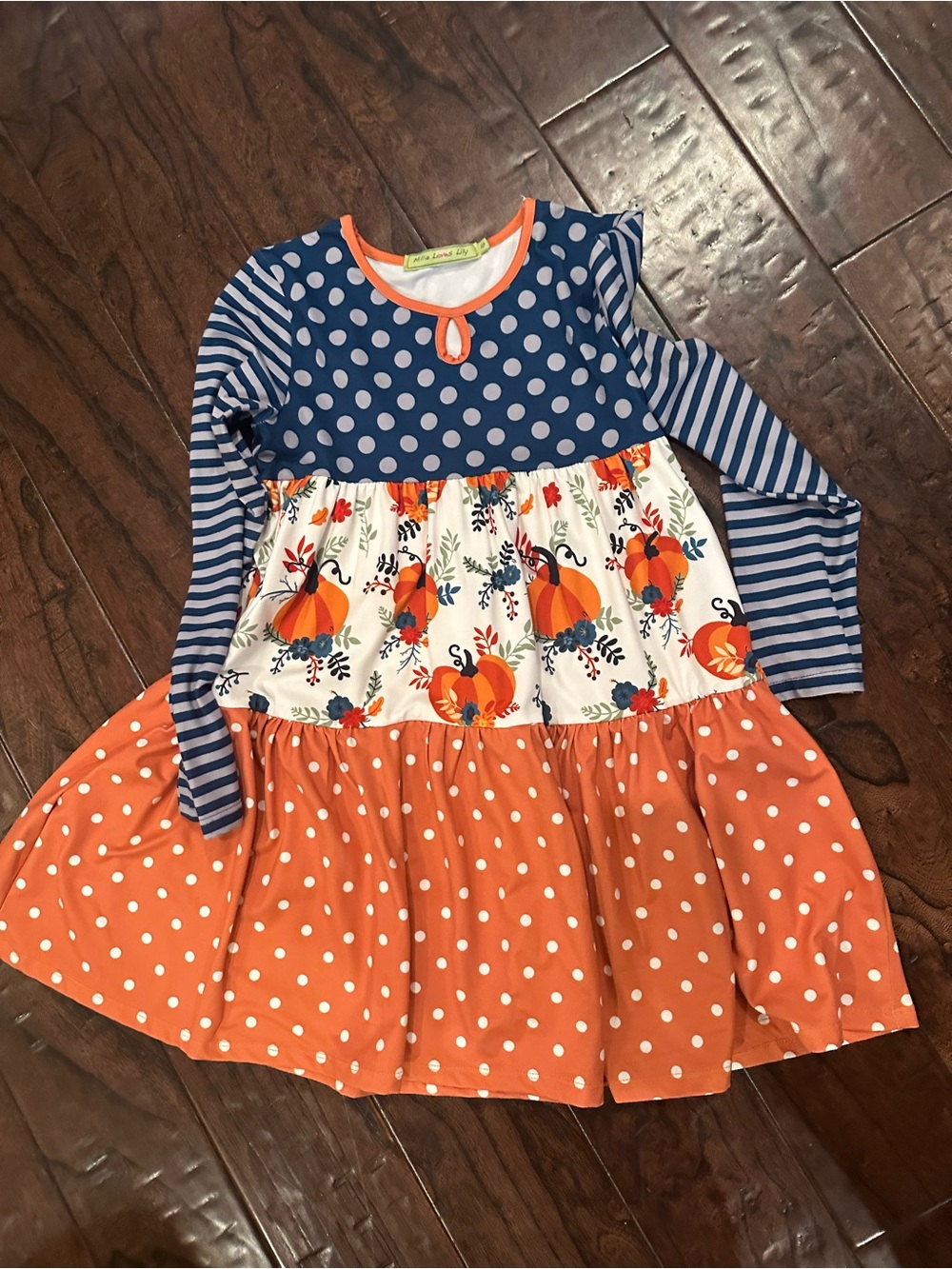 Girls Orange & Navy Pumpkin Print Dress Jacket - Little Lassie